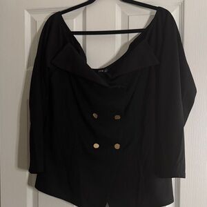 SHEIN Black Blouse with Gold Buttons